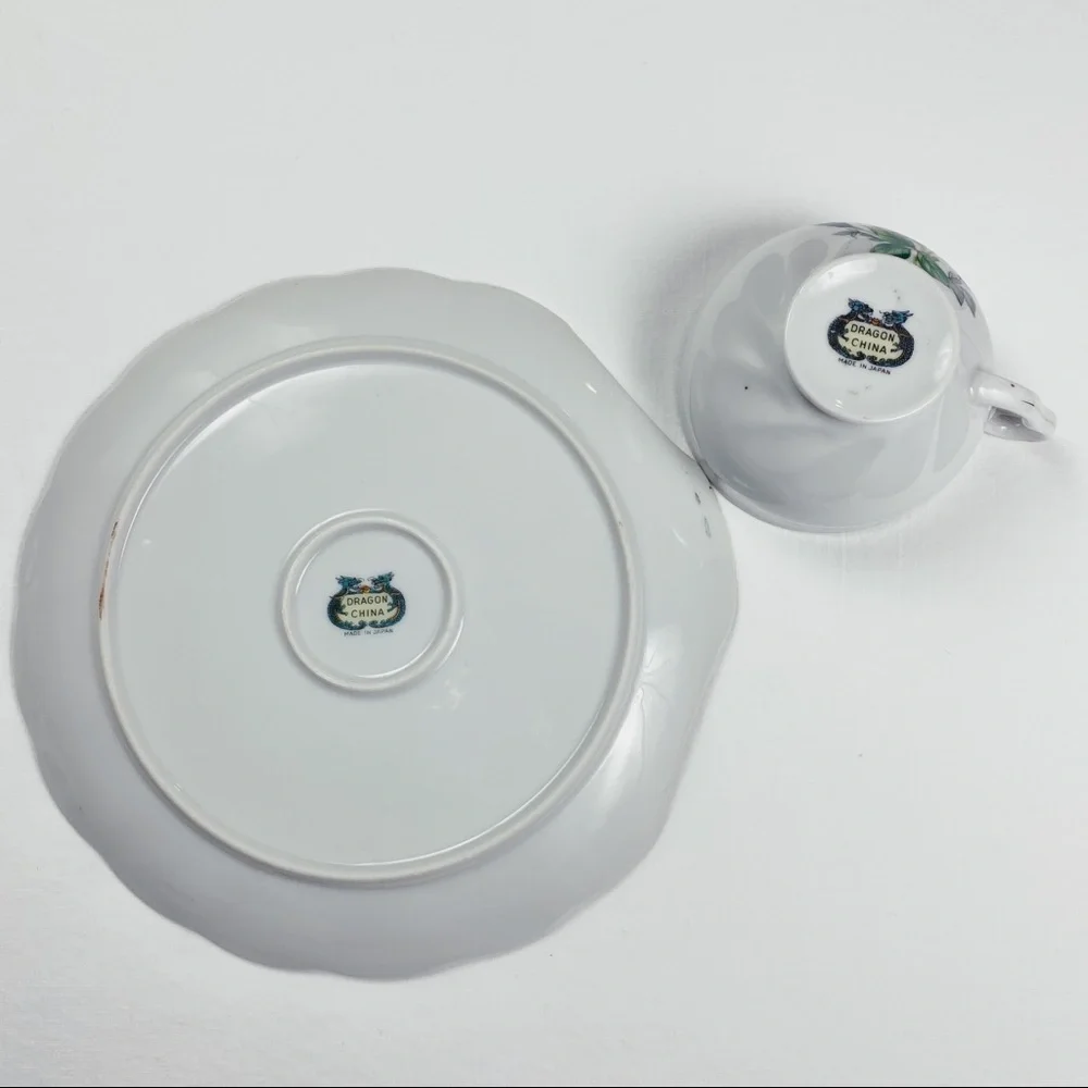 Vintage Dragon China Rose Tea & Toast Snack Plate Teacup Set